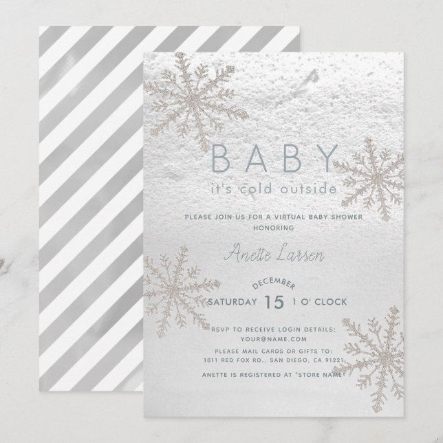 Snowflake Baby mit seiner kalten Virtual Baby-Dusc Einladung (Vorne/Hinten)