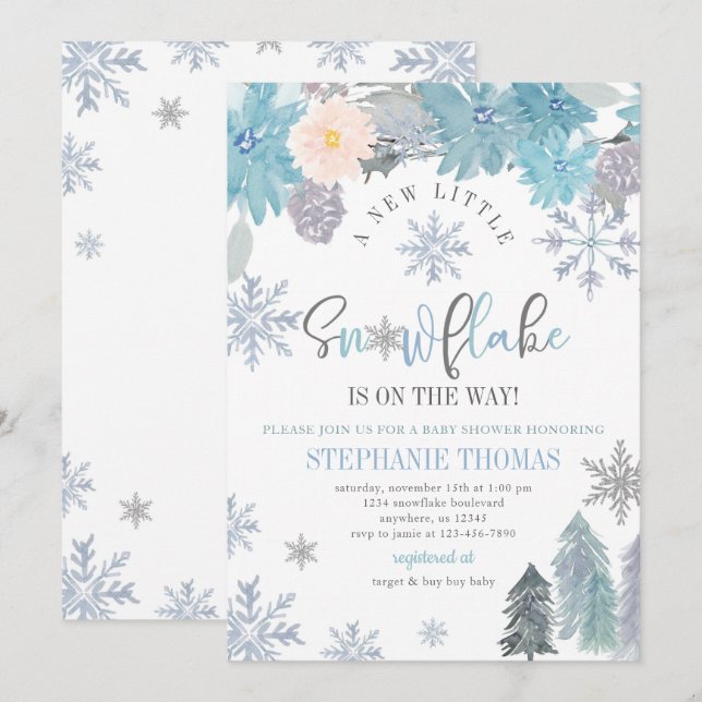 Snowflake Baby Shower Einladung Blumenjungen (Vorne/Hinten)