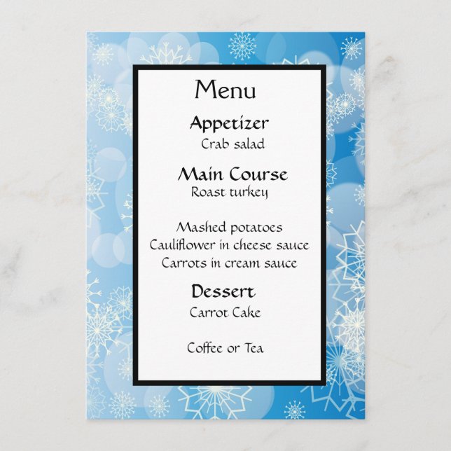 Snowflake background menükarte (Vorderseite)