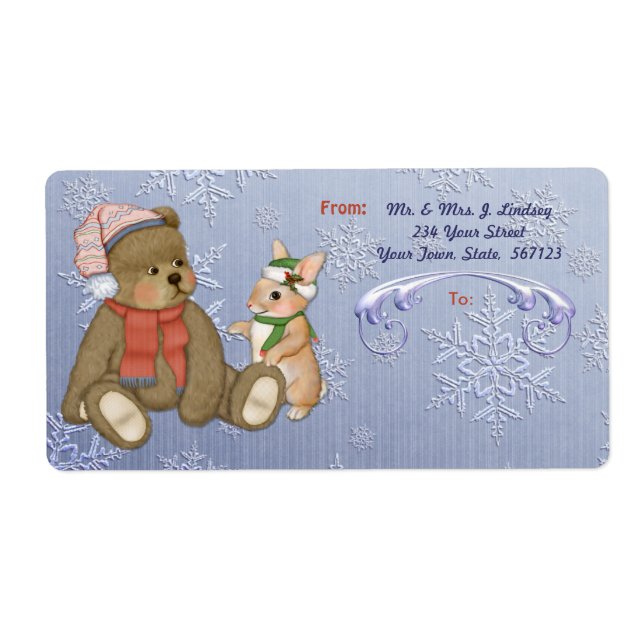 Snowflake Bear & Bunny Shipping Label (Vorne)