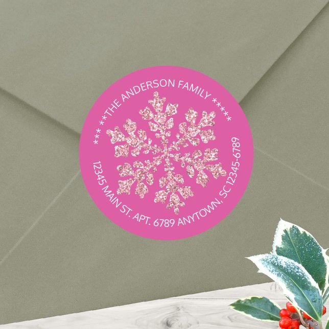 Snowflake Berry Bling Chic Rustikal Personalisiert Runder Aufkleber (Fully customizable, these labels can be used as elegant envelope seals and return address labels)