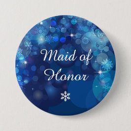 Snowflake Blue Bokeh Winter Brautparty Button