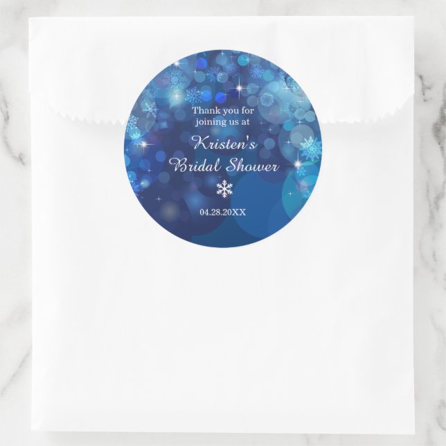 Snowflake Blue Bokeh Winter Brautparty Danke Runder Aufkleber (Tasche)