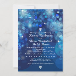Snowflake Blue Bokeh Winter Brautparty Einladung