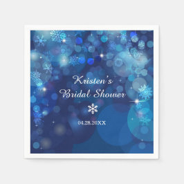 Snowflake Blue Bokeh Winter Brautparty Serviette