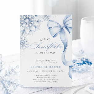 Snowflake Blue Bow Baby Dusche Einladung