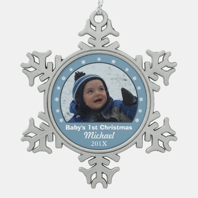Snowflake Blue Foto Ornament (Vorderseite)