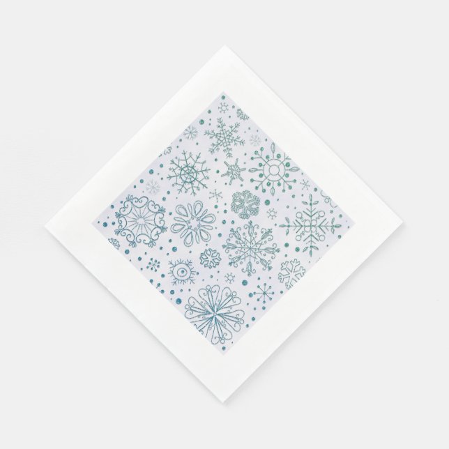 Snowflake Blue Glitzer Pattern Serviette (Ecke)