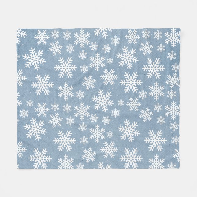 Snowflake Blue Holiday Winter Snow Pattern Fleece (Vorderseite (Horizontal))