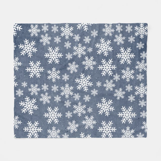 Snowflake Blue Holiday Winter Snow Pattern Fleecedecke (Vorderseite (Horizontal))