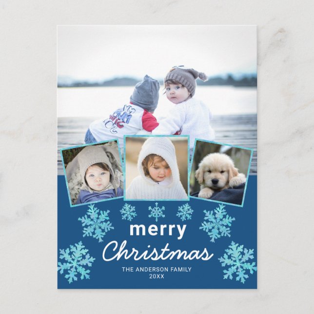 Snowflake Blue Opal 4 Foto Collage Weihnachten Postkarte (Vorderseite)