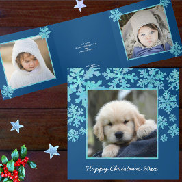 Snowflake Blue Opal Glückwunsch Weihnachten 4 Foto Dreifach Gefaltete Urlaubskarte