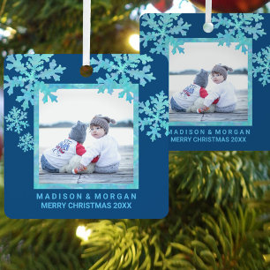 Snowflake Blue Opal Stilvolles zweiseitiges Foto Ornament Aus Metall