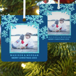 Snowflake Blue Opal Stilvolles zweiseitiges Foto Ornament Aus Metall