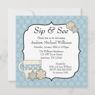 Snowflake Blue Polka Dot Sip und See Einladung