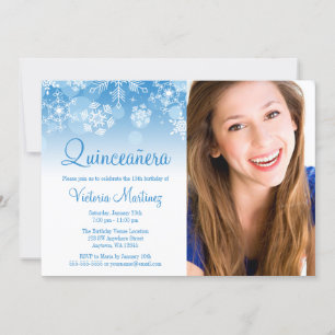 Snowflake Blue White Winter Wonderland Quinceanera Einladung