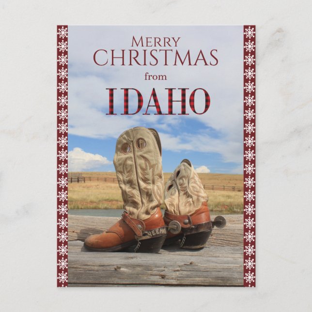 Snowflake Border Idaho Cowboy Boots Weihnachten (Vorderseite)