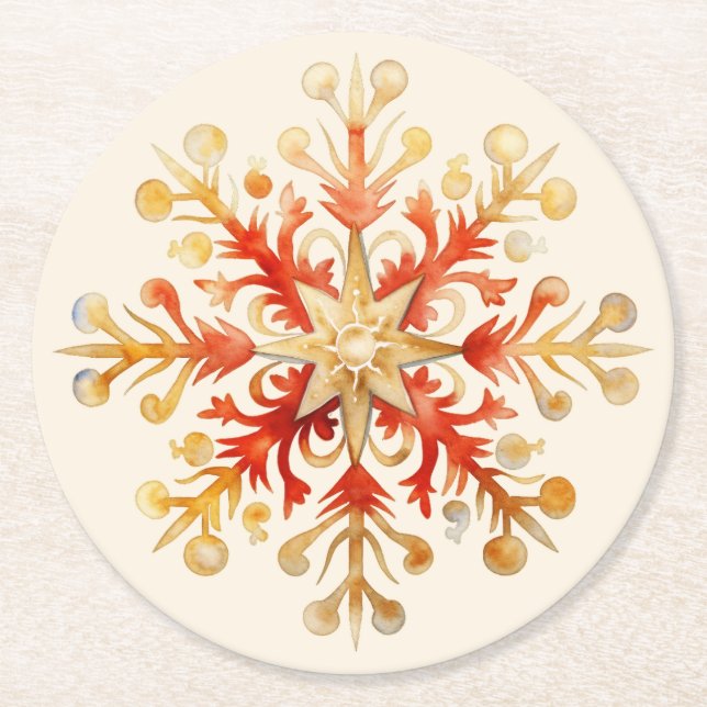 Snowflake Christmas Set of 6  Runder Pappuntersetzer (Vorderseite)