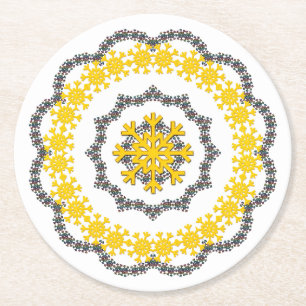 Snowflake Circle Holiday Gold RedGreen White Lacey Runder Pappuntersetzer