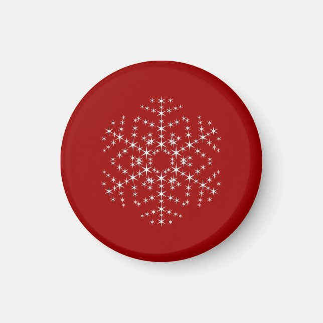 Snowflake Design in Dunkelrot und Weiß. Magnet (Vorne)