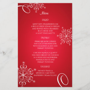 Snowflake Élégance Mariage Menu Rouge