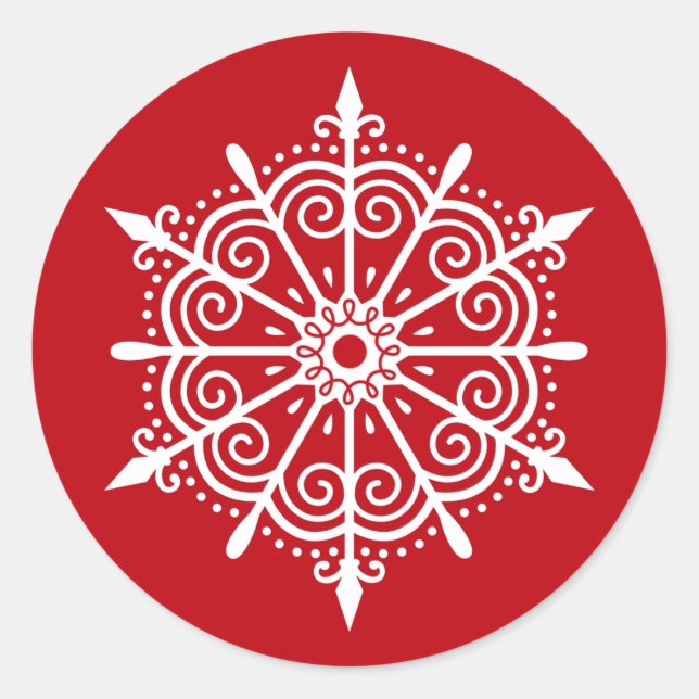 Snowflake Elegant Red White Christmas Sticker (Vorderseite)