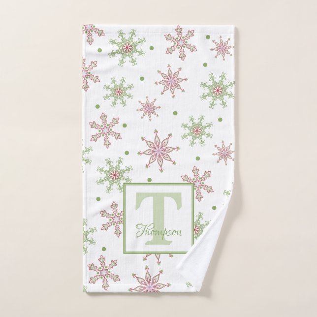Snowflake farbige Monogram Moderner Familienname Handtuch (Handtuch)