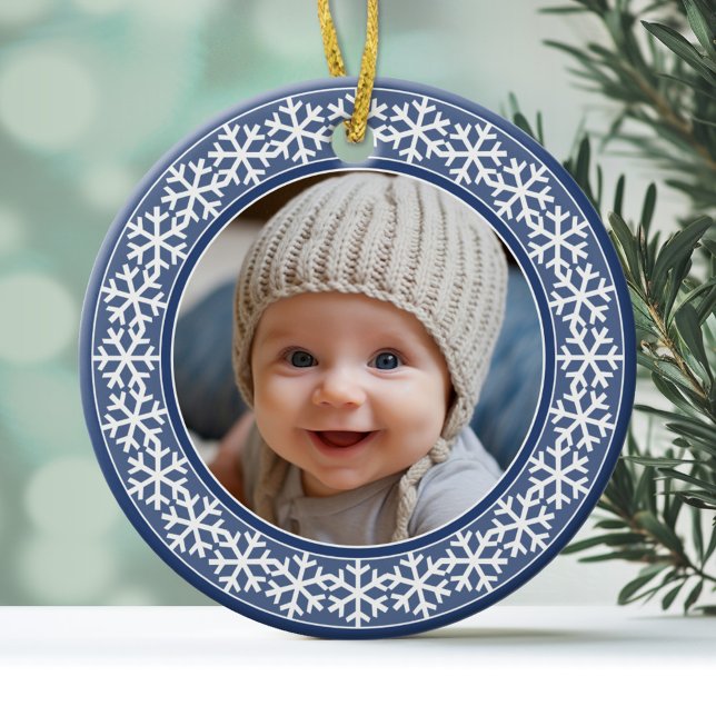 Snowflake Foto Rahmen Weihnachten doppelseitig Keramikornament (Personalized Christmas Photo Ornament)