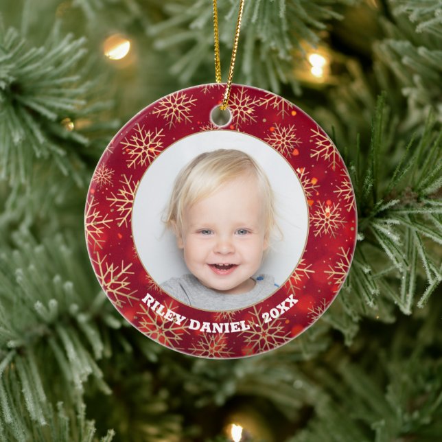 Snowflake Frame Foto Keramik Ornament (Baum)