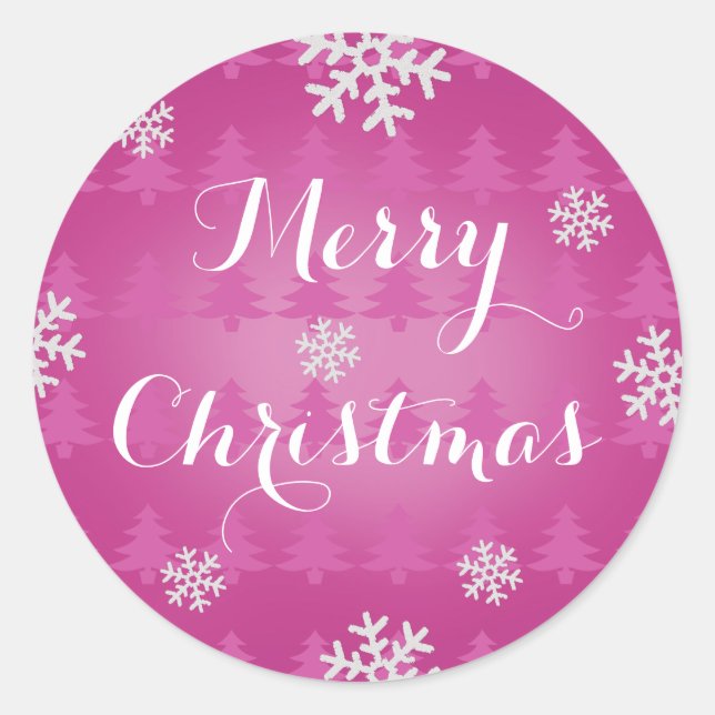 Snowflake Frohe Weihnachtskleber Pink Runder Aufkleber (Vorderseite)