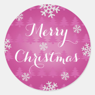 Snowflake Frohe Weihnachtskleber Pink Runder Aufkleber