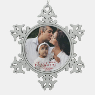 Snowflake Frohe Weihnachtsschmuck Familie Foto Schneeflocken Zinn-Ornament