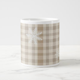 Snowflake Gingham Plaid Mug – Beige & Taupe Rustic Jumbo-Tasse