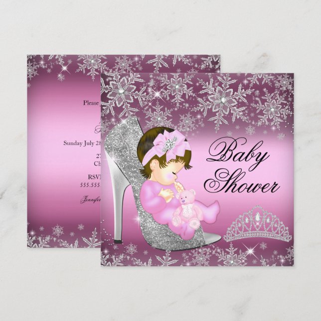 Snowflake Glitzer Shoe Girl Kinderdusche Einladung (Vorne/Hinten)
