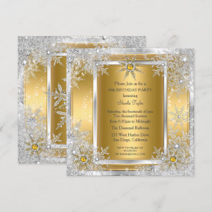 Snowflake Gold Silber Winter Wonderland Party 2 Einladung