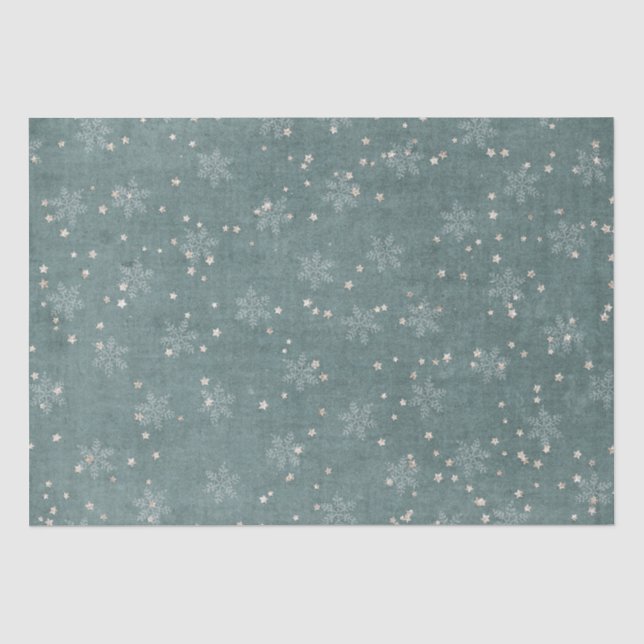 Snowflake Gold Star Aquamarin Blue Decouver Weihna Seidenpapier (Vorderseite)