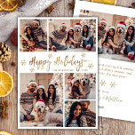 Snowflake Gold und White 5 Foto Collage Weihnachte Feiertagskarte<br><div class="desc">Moderne Elegante Gold und White Script Snowflake 5 Foto Collage Frohe Weihnachts Script Holiday Card. Dieses festliche, minimalistische, skurrile 5 (5) Foto Feiertagskarte Template verfügt über eine hübsche Gitter Foto Collage, etwas Schneeflocke und sagt "Frohe Weihnachten"! Der kalligraphische Grußtext "Frohe Weihnachten" ist in einem handgeschriebenen Pinsel-Schriftart-Schrift in Gold auf weißem...</div>