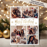 Snowflake Gold White 5 Foto Collage Weihnachten<br><div class="desc">Modern Simple Elegant Calligraphy Gold und White Snowflake 5 Foto Collage Frohe Weihnachts Script Holiday Card. BITTE BEACHTEN SIE, DIESE 6, 5" X 8, 75" GRÖSSENKARTEN SIND GRÖSSER ALS DER DURCHSCHNITT, WEGEN DER GRÖSSEREN KARTENGRÖSSE IST ES FAST SICHER, DASS DIE POSTENKOSTEN HÖHERER SIND. WENN SIE DIE STANDARD-12x18"-GRÖSSE VORHEBEN, KÖNNEN SIE...</div>