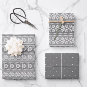 Snowflake Grau Nordische Imitate Strick Sweater Geschenkpapier Set