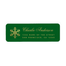 Snowflake Green Faux Gold Elegant Script Holidays