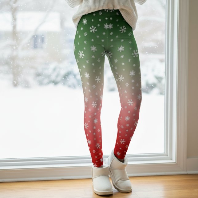 Snowflake Green & Red Ombre Weihnachten Leggings (Snowflake Green & Red Ombre Christmas Leggings
)