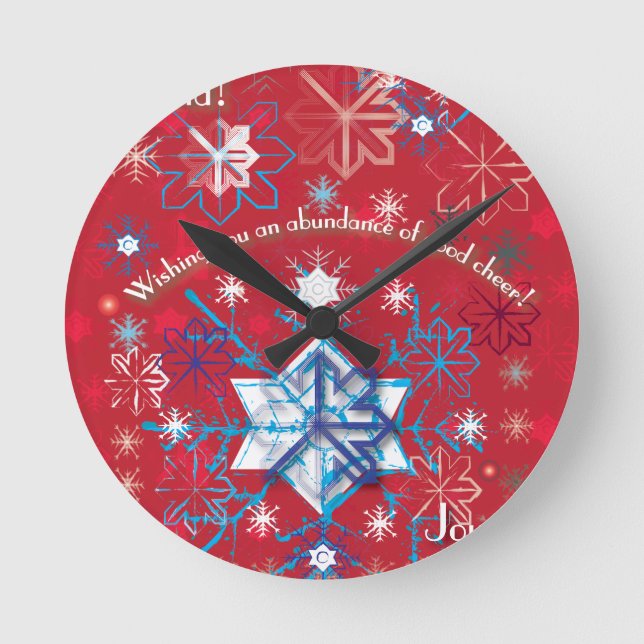 Snowflake Greetings I Runde Wanduhr (Vorderseite)
