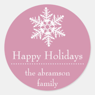 Snowflake Happy Holidays Stickers (Pink)