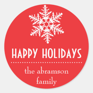 Snowflake Happy Holidays Stickers (rot)
