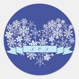 Snowflake Heart mit Banner Winter Wedgehecker Runder Aufkleber