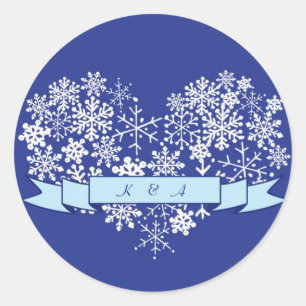 Snowflake Heart mit Banner Winter Wedgehecker Runder Aufkleber