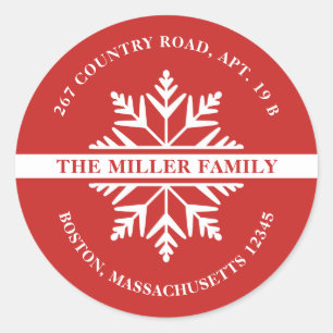 Snowflake Holiday Adresse de retour Sticker Rouge