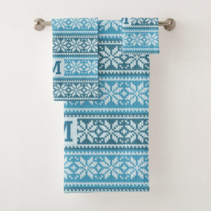 Snowflake Imitate Strick Sweater Monogram Blue Badhandtuch Set