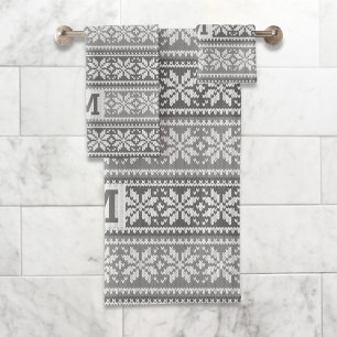 Snowflake Imitate Strick Sweater Muster Monogram G Badhandtuch Set
