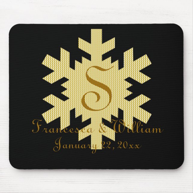 "Snowflake in Gold & White Kariert" - Monogramm (1 Mousepad (Vorne)